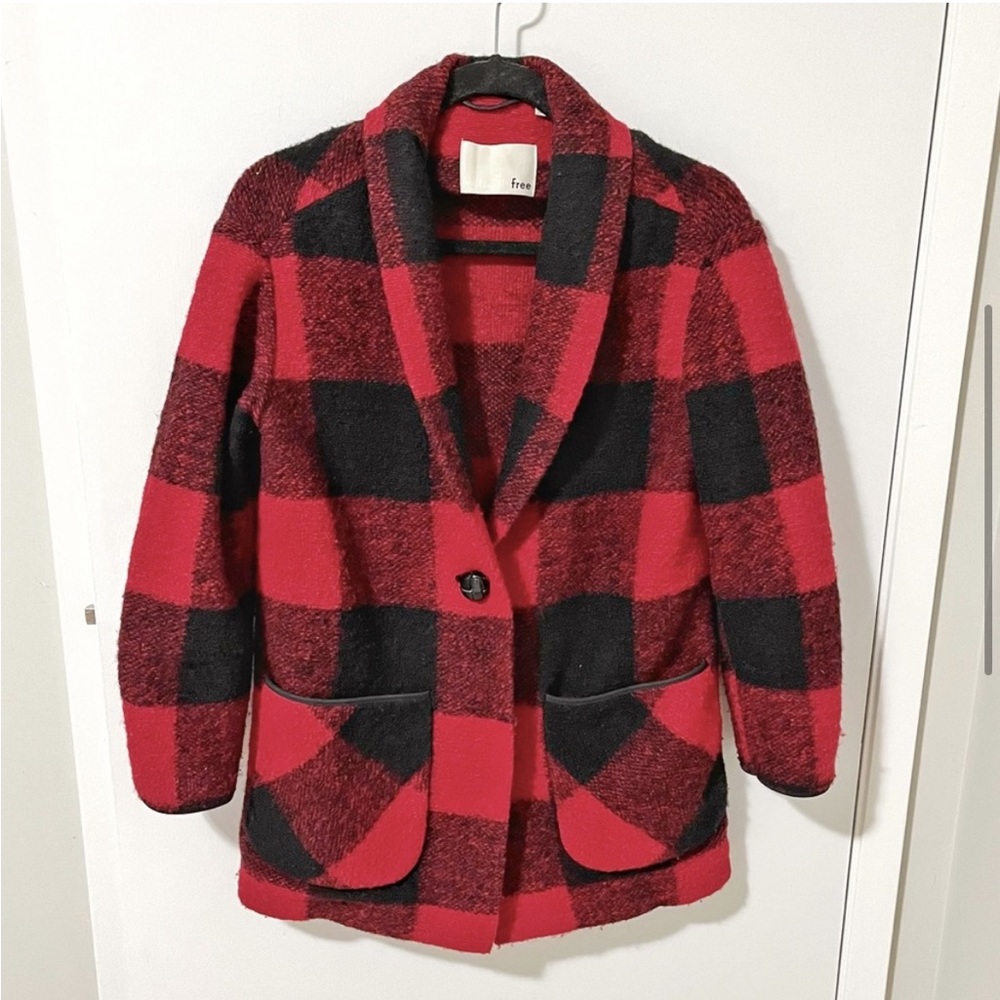 Aritzia Wilfred Free Off-Duty Buffalo Plaid Wool Jacket in Red / Black sz XSmall - Picture 5 of 16